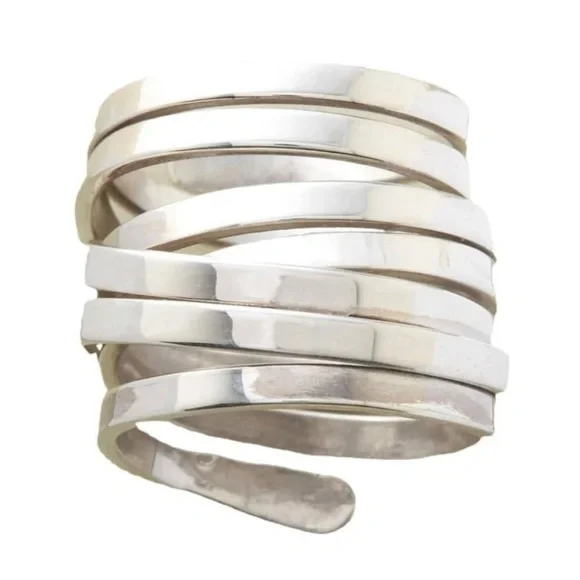 Vintage Punk Ring !! Silver Wrap Solid Metal. SZ- 5 New! - Picture 4 of 8